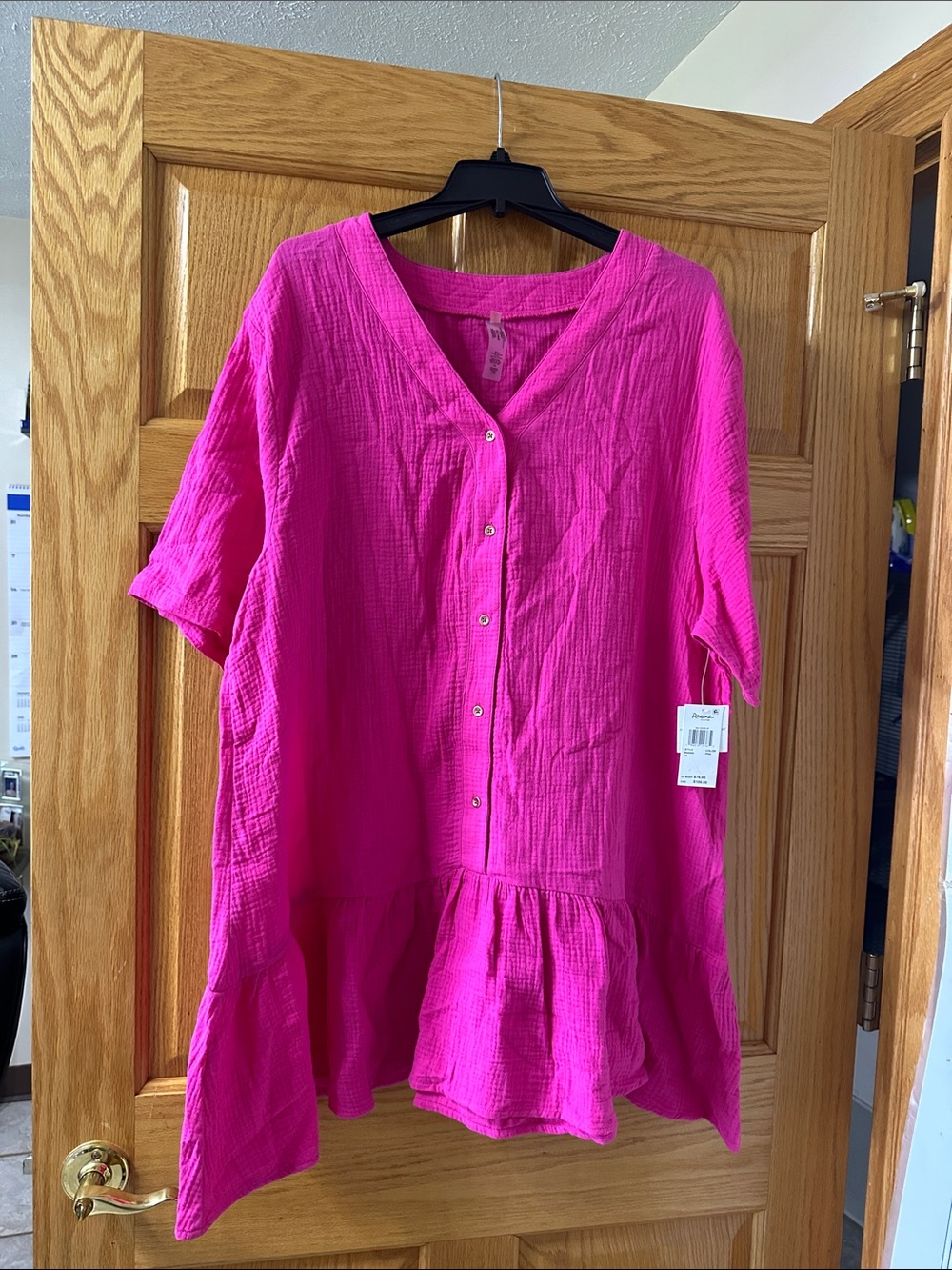 Raisins Hot Pink Button-Front Ruffle Swim Coverup